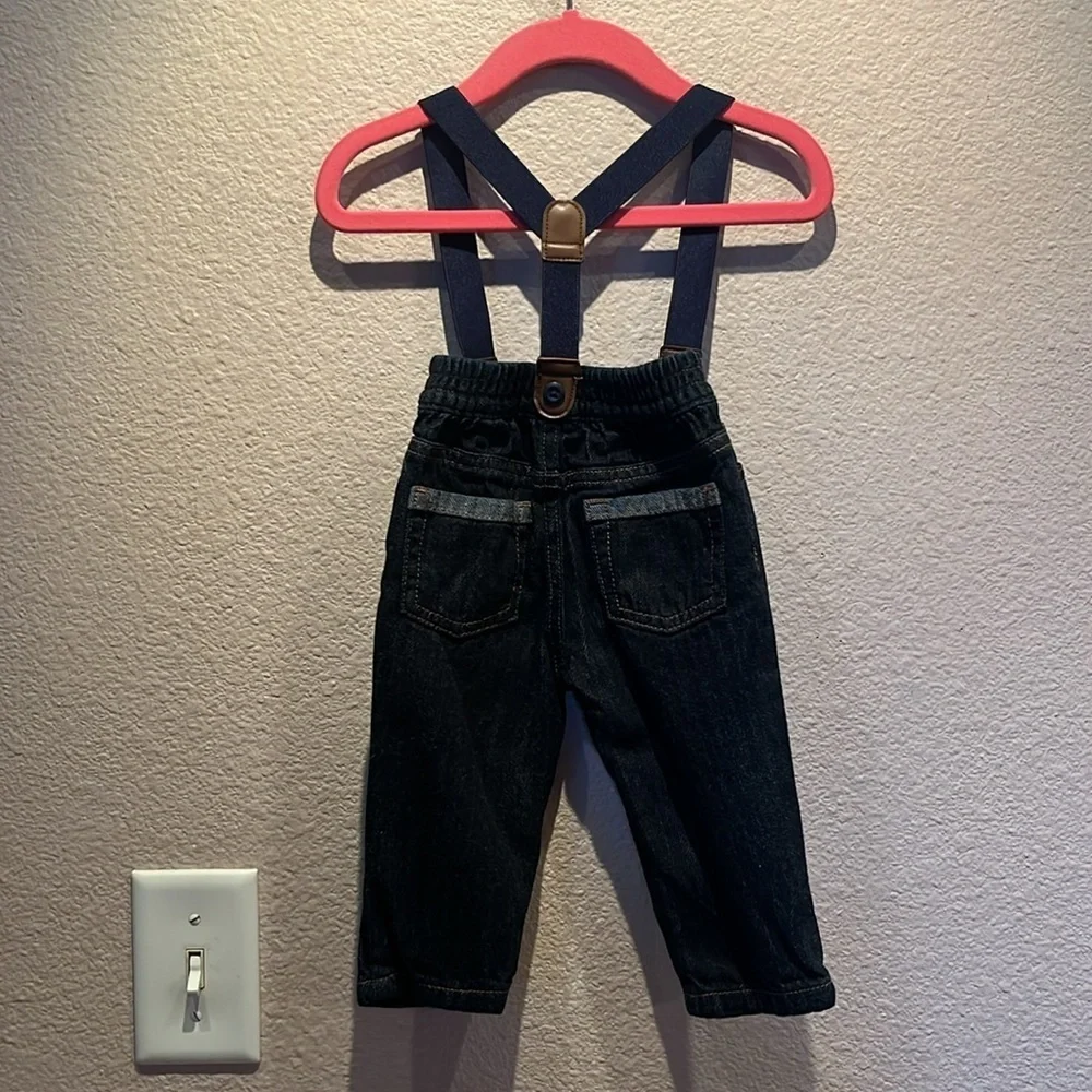 Gymboree Baby Boy’s Suspender Pants Dark Wash Jeans Size 6-12 Months